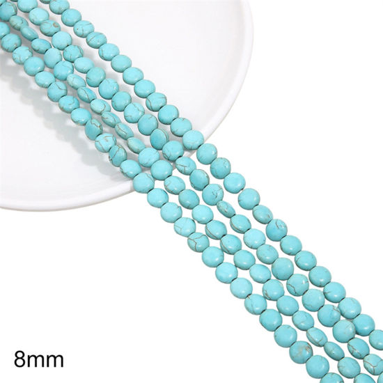 Picture of 1 Packet (Approx 55 PCs/Packet) Turquoise ( Synthetic ) Beads For DIY Charm Jewelry Making Flat Round Green About 8mm Dia, Hole: Approx 1mm