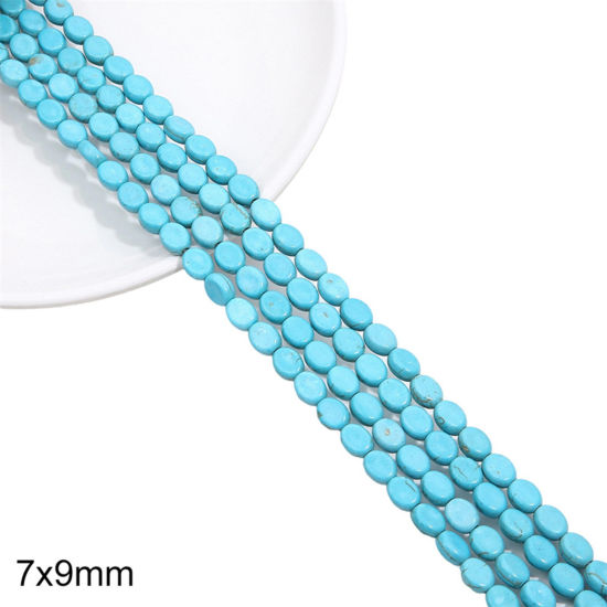 Picture of 1 Packet (Approx 44 PCs/Packet) Turquoise ( Synthetic ) Beads For DIY Charm Jewelry Making Oval Green About 7mm x 9mm, Hole: Approx 1mm