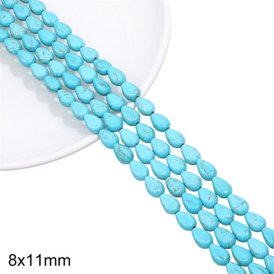 Picture of 1 Packet (Approx 34 PCs/Packet) Turquoise ( Synthetic ) Beads For DIY Charm Jewelry Making Drop Green About 8mm x 11mm, Hole: Approx 1mm