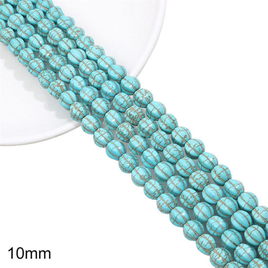 Picture of 1 Packet (Approx 40 PCs/Packet) Turquoise ( Synthetic ) Beads For DIY Charm Jewelry Making Pumpkin Green About 10mm Dia, Hole: Approx 1mm