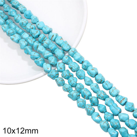 Picture of 1 Packet (Approx 35 PCs/Packet) Turquoise ( Synthetic ) Beads For DIY Charm Jewelry Making Irregular Green About 10mm x 12mm, Hole: Approx 1mm