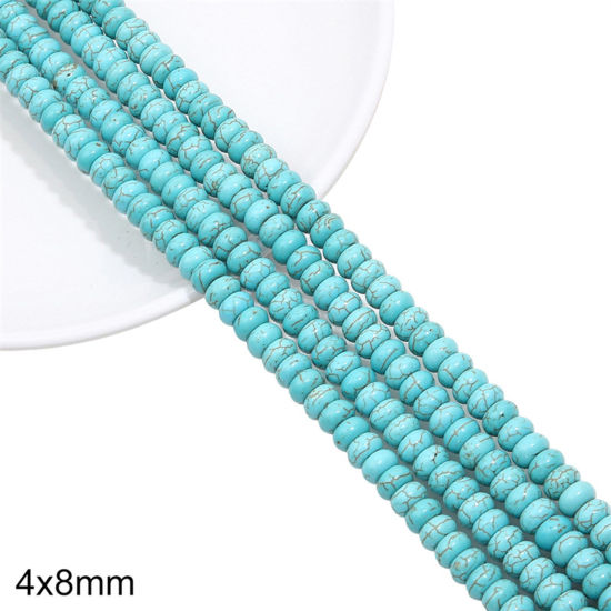 Picture of 1 Packet (Approx 78 PCs/Packet) Turquoise ( Synthetic ) Beads For DIY Charm Jewelry Making Abacus Green About 4mm x 8mm, Hole: Approx 1mm