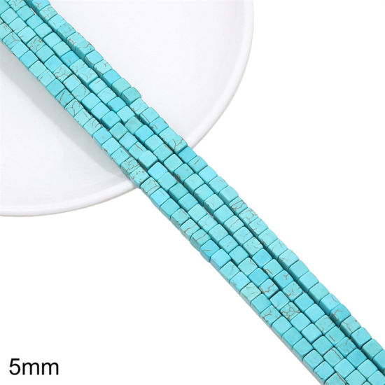 Picture of 1 Packet (Approx 73 PCs/Packet) Turquoise ( Synthetic ) Beads For DIY Charm Jewelry Making Square Green About 5mm Dia, Hole: Approx 1mm