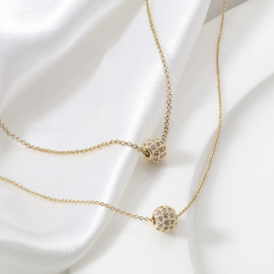 Immagine di 5 Pz Ottone Geometrico Perline per la Creazione di Gioielli con Ciondoli Fai-da-te 18K Vero Oro Placcato Palla Striscia Micro Spianare Trasparente Strass Circa 8mm Dia, Foro:Circa 2mm