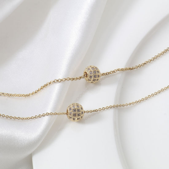 Immagine di 5 Pz Ottone Geometrico Perline per la Creazione di Gioielli con Ciondoli Fai-da-te 18K Vero Oro Placcato Palla Striscia Micro Spianare Trasparente Strass Circa 8mm Dia, Foro:Circa 2mm
