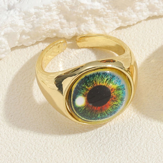 Bild von 1 Stück Messing Religiös Offen Verstellbar Ring Rund Auge Vergoldet Bunt Mit Harz Cabochons 20mm（US Größe:10.25)                                                                                                                                              