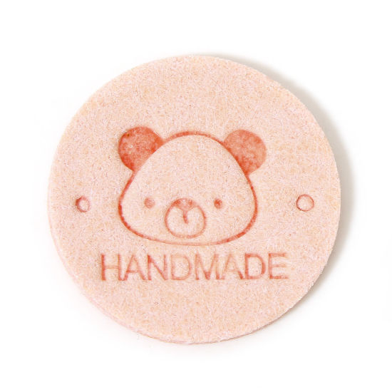 Picture of 20 PCs TPU Label Tag For Clothing Round Orange Pink Bear Pattern " Hand Made " 25mm