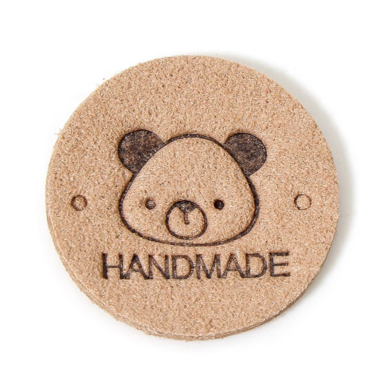 Picture of 20 PCs TPU Label Tag For Clothing Round Korea Pink Bear Pattern " Hand Made " 25mm