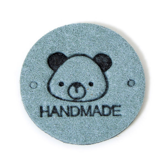 Picture of 20 PCs TPU Label Tag For Clothing Round Green Blue Bear Pattern " Hand Made " 25mm