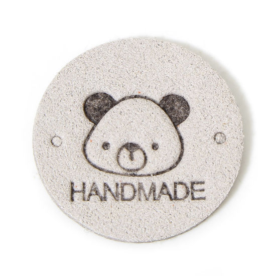 Picture of 20 PCs TPU Label Tag For Clothing Round French Gray Bear Pattern " Hand Made " 25mm
