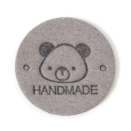 Picture of 20 PCs TPU Label Tag For Clothing Round Gray Bear Pattern " Hand Made " 25mm