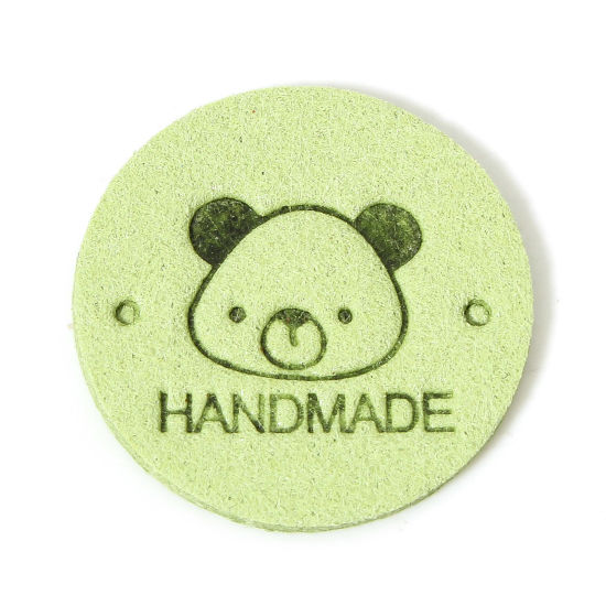 Picture of 20 PCs TPU Label Tag For Clothing Round Light Green Bear Pattern " Hand Made " 25mm
