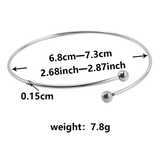 Image de 1 Pièce Bracelets Joncs Extensibles en 304 Acier Inoxydable Respectueux de la Nature Rond Argent Mat Réglable 26cm Long