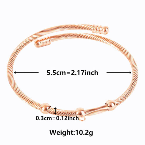 Picture of 1 Piece Vacuum Plating 304 Stainless Steel Expandable Bangles Bracelets Round Rose Gold Adjustable 23cm(9") long