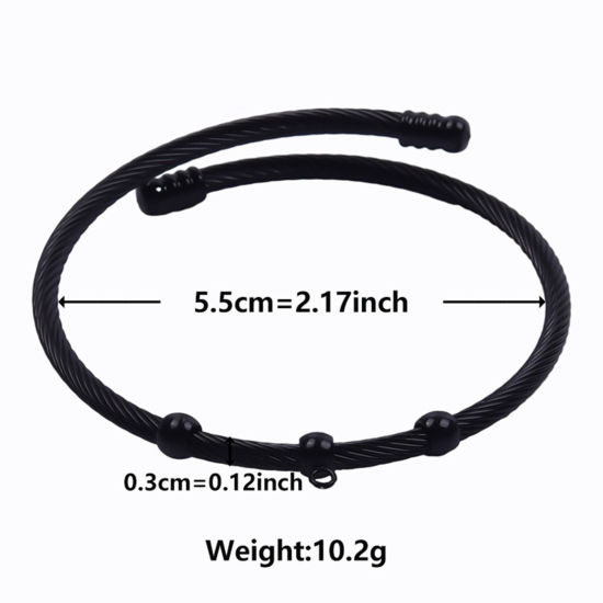 Picture of 1 Piece Vacuum Plating 304 Stainless Steel Expandable Bangles Bracelets Round Black Adjustable 23cm(9") long