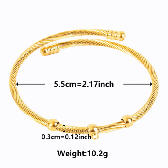Picture of 1 Piece Vacuum Plating 304 Stainless Steel Expandable Bangles Bracelets Round 18K Gold Plated Adjustable 23cm(9") long