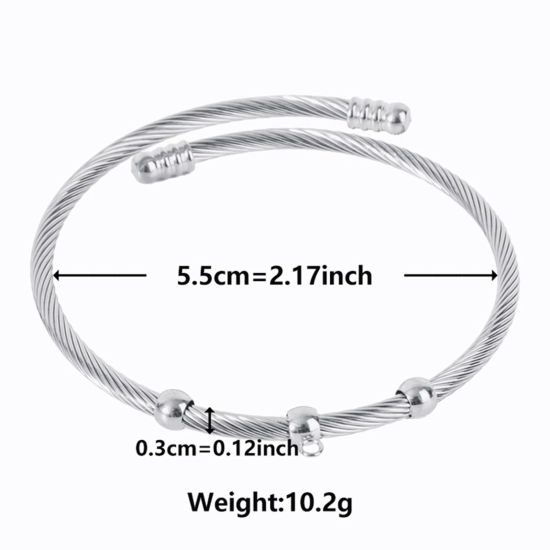 Picture of 1 Piece Eco-friendly 304 Stainless Steel Expandable Bangles Bracelets Round Silver Tone Adjustable 23cm(9") long
