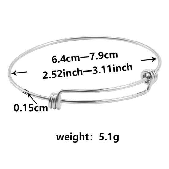 Picture of 1 Piece Eco-friendly 304 Stainless Steel Expandable Bangles Bracelets Round Silver Tone Adjustable 21.5cm(8 4/8") long