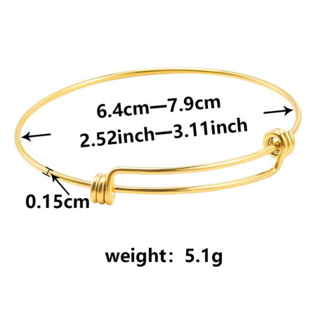 Image de 1 Pièce Bracelets Joncs Extensibles en 304 Acier Inoxydable Placage sous Vide PVD Respectueux de l'Environnement Rond Plaqué Or 18K Réglable 21.5cm Long