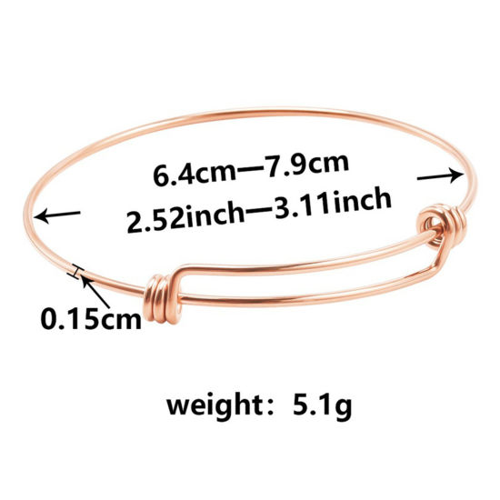 Picture of 1 Piece Eco-friendly PVD Vacuum Plating 304 Stainless Steel Expandable Bangles Bracelets Round Rose Gold Adjustable 21.5cm(8 4/8") long