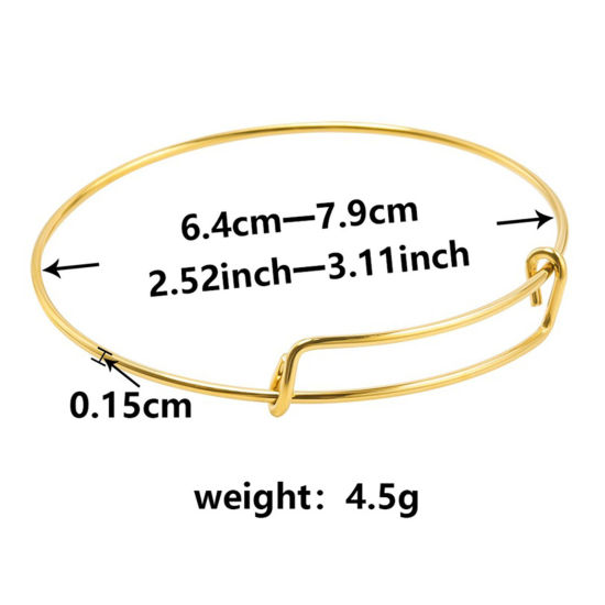 Picture of 1 Piece Vacuum Plating 304 Stainless Steel Expandable Bangles Bracelets Round 18K Gold Plated Adjustable 21.5cm(8 4/8") long
