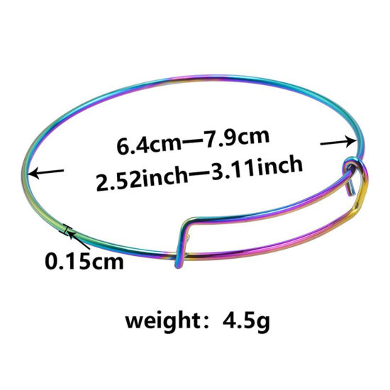 Picture of 1 Piece Vacuum Plating 304 Stainless Steel Expandable Bangles Bracelets Round Rainbow Color Plated Adjustable 21.5cm(8 4/8") long