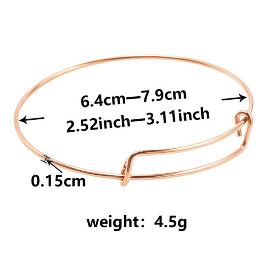 Picture of 1 Piece Vacuum Plating 304 Stainless Steel Expandable Bangles Bracelets Round Rose Gold Adjustable 21.5cm(8 4/8") long