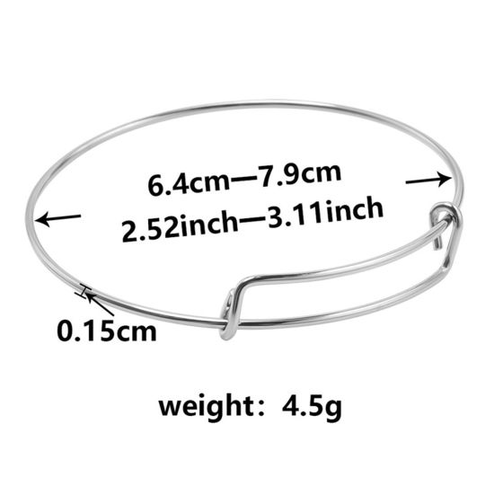 Picture of 1 Piece Eco-friendly 304 Stainless Steel Expandable Bangles Bracelets Round Silver Tone Adjustable 21.5cm(8 4/8") long
