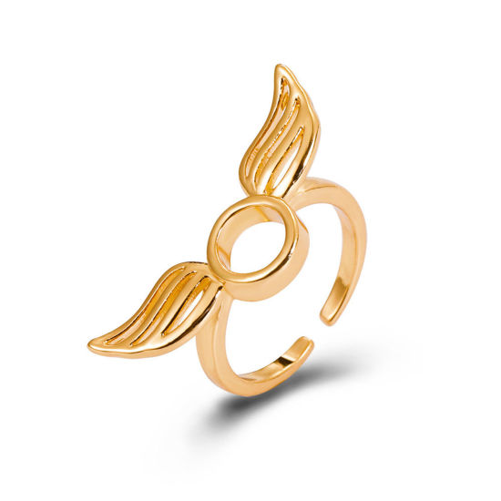 Picture of 1 Piece Brass Retro Open Adjustable Rings Wing Circle Ring KC Gold Plated 16mm(US size 5.25)                                                                                                                                                                  