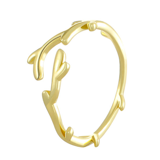 Bild von 1 Stück Messing Ins Stil Offen Verstellbar Ring Geweih Vergoldet 18mm (US Größe 7.75)                                                                                                                                                                         