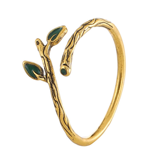 Bild von 1 Stück Messing Ins Stil Offen Verstellbar Ring Zweig Antik Golden 17mm (US Größe 6.5)                                                                                                                                                                        