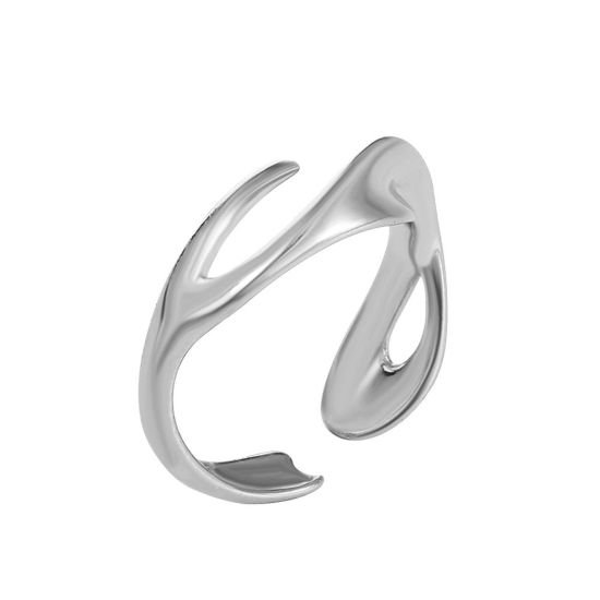 Picture of 1 Piece Brass Ins Style Open Adjustable Rings Branch Silver Tone 17mm(US Size 6.5)                                                                                                                                                                            