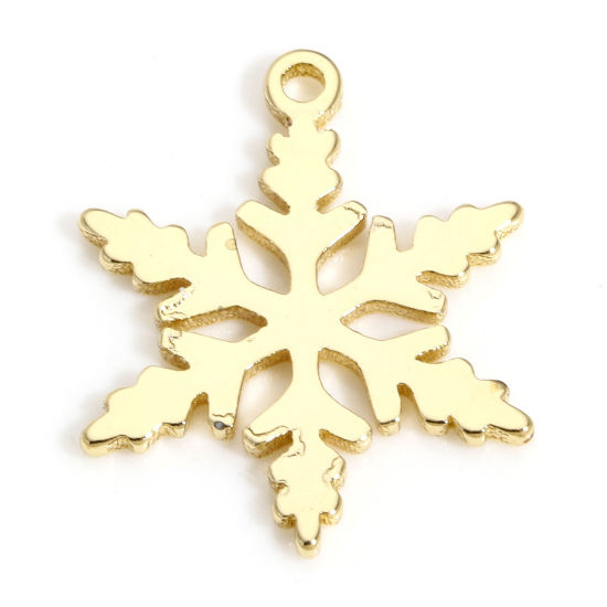 Picture of 5 PCs Brass Charms 14K Real Gold Plated Christmas Snowflake 14mm x 11mm