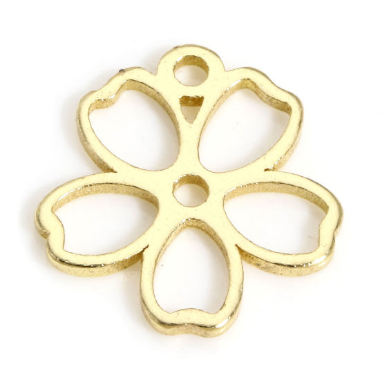 Picture of 5 PCs Brass Charms 14K Real Gold Plated Sakura Flower Hollow 10mm x 10mm                                                                                                                                                                                      
