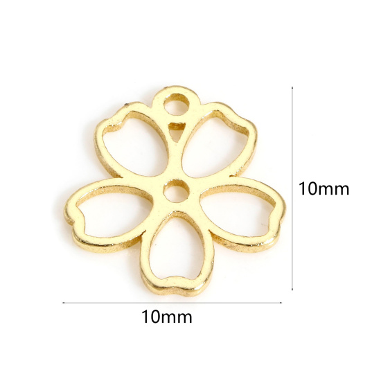 Bild von 5 Stück Messing Charms 14K Echtgold plattiert Japanische Kirschblüte Hohl 10mm x 10mm