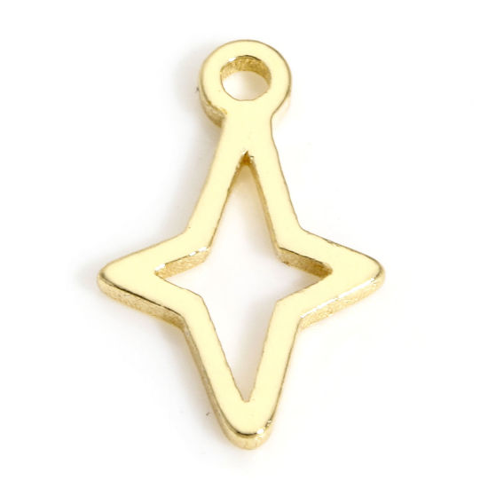 Picture of 5 PCs Brass Charms 14K Real Gold Plated Star Hollow 10mm x 6.5mm                                                                                                                                                                                              