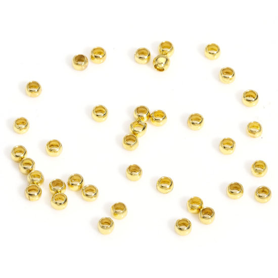 Picture of 100 PCs Brass Knot Cover Crimp Beads For DIY Jewelry Making Findings Round 18K Real Gold Plated 2mm Dia.