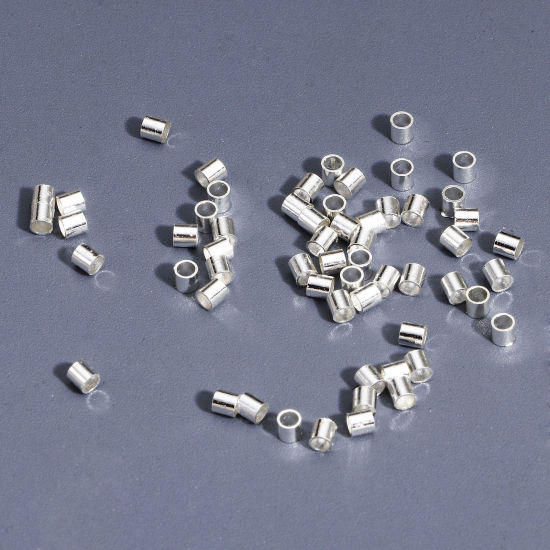 Picture of 100 PCs Brass Knot Cover Crimp Beads For DIY Jewelry Making Findings Tube Real Platinum Plated 1.5mm x 1.5mm