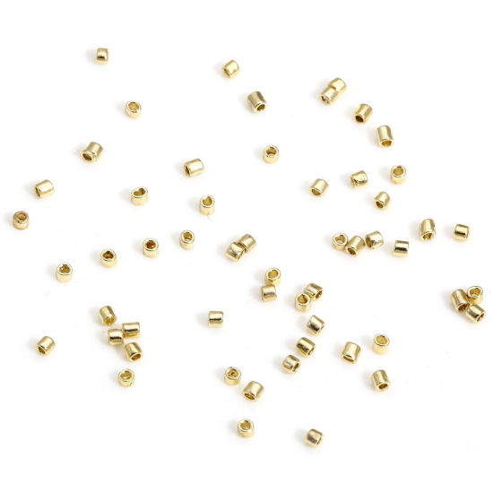 Picture of 100 PCs Brass Knot Cover Crimp Beads For DIY Jewelry Making Findings Tube 14K Real Gold Plated 1.5mm x 1.5mm