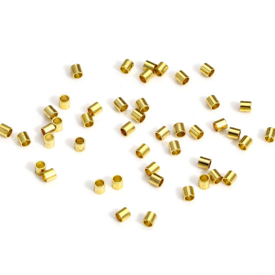 Picture of 100 PCs Brass Knot Cover Crimp Beads For DIY Jewelry Making Findings Tube 18K Real Gold Plated 1.5mm x 1.5mm