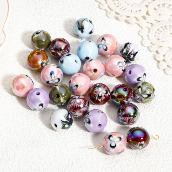 Image de 10 Pcs Perles pour DIY Fabrication de Bijoux de Breloquee en Acrylique Couleur Mélangée Au Hasard Couleur AB Rond Plumes Env. 16mm Dia, Trou: env. 2.8mm