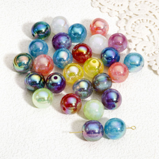 Picture of 10 PCs Acrylic Beads For DIY Charm Jewelry Making At Random Mixed Color AB Rainbow Color Round About 16mm Dia., Hole: Approx 2.5mm