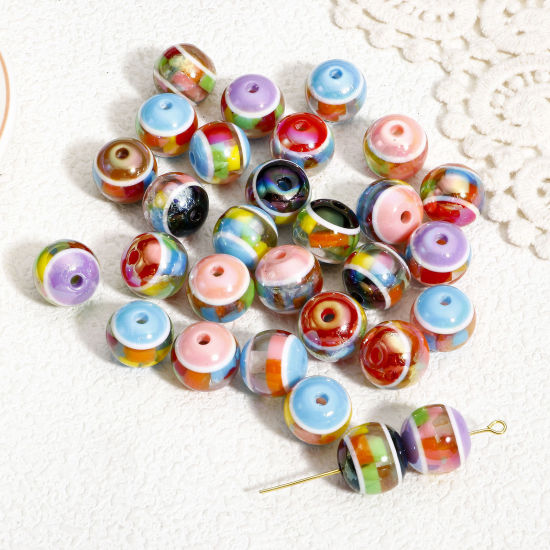 Picture of 10 PCs Acrylic Beads For DIY Charm Jewelry Making At Random Mixed Color AB Rainbow Color Round About 14mm Dia., Hole: Approx 2.4mm