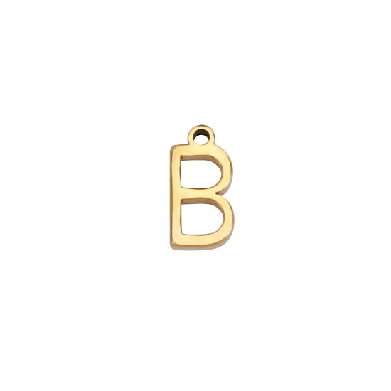 Picture of 1 Piece 304 Stainless Steel Mini Charms Gold Plated Initial Alphabet/ Capital Letter Message " B " 8mm x 4mm