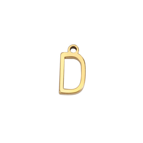 Picture of 1 Piece 304 Stainless Steel Mini Charms Gold Plated Initial Alphabet/ Capital Letter Message " D " 8mm x 4mm