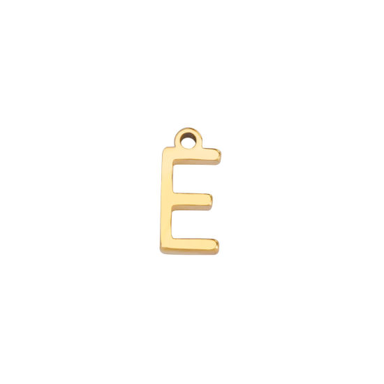 Picture of 1 Piece 304 Stainless Steel Mini Charms Gold Plated Initial Alphabet/ Capital Letter Message " E " 8mm x 4mm