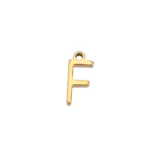 Picture of 1 Piece 304 Stainless Steel Mini Charms Gold Plated Initial Alphabet/ Capital Letter Message " F " 8mm x 4mm