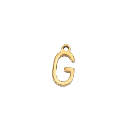 Picture of 1 Piece 304 Stainless Steel Mini Charms Gold Plated Initial Alphabet/ Capital Letter Message " G " 8mm x 4mm