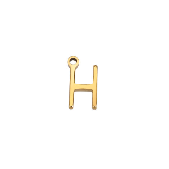 Picture of 1 Piece 304 Stainless Steel Mini Charms Gold Plated Initial Alphabet/ Capital Letter Message " H " 8mm x 5mm