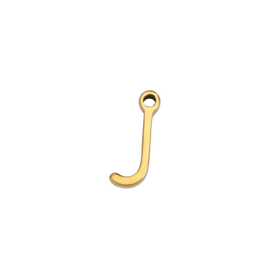 Picture of 1 Piece 304 Stainless Steel Mini Charms Gold Plated Initial Alphabet/ Capital Letter Message " J " 8mm x 3mm